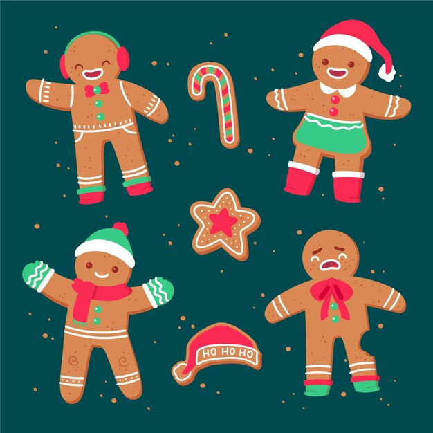 Hand drawn gingerbread man cookie collection