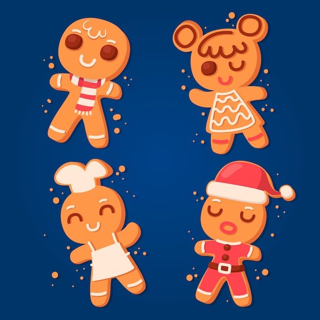 Free vector hand drawn gingerbread man cookie collection