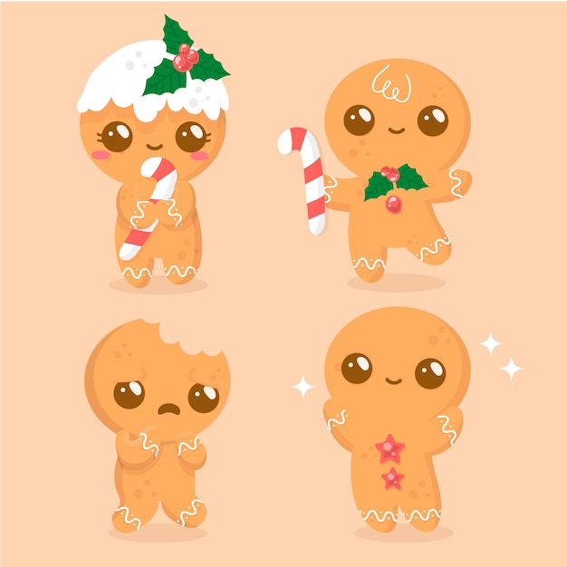 Free vector hand drawn gingerbread man cookie collection