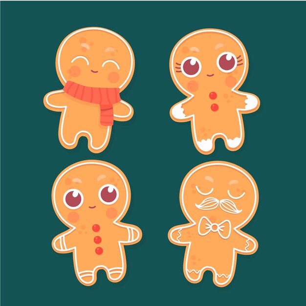 Free vector hand drawn gingerbread man cookie collection