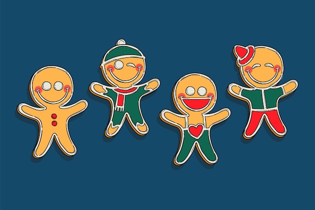 Hand drawn gingerbread man cookie collection