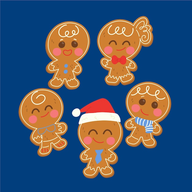 Hand drawn gingerbread man cookie collection