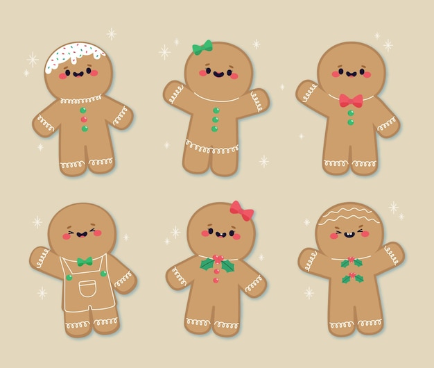 Hand drawn gingerbread man cookie collection