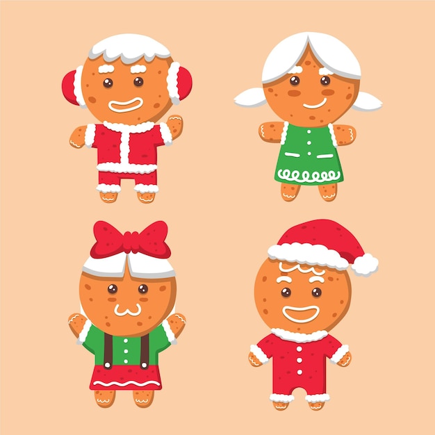 Free vector hand drawn gingerbread man cookie collection