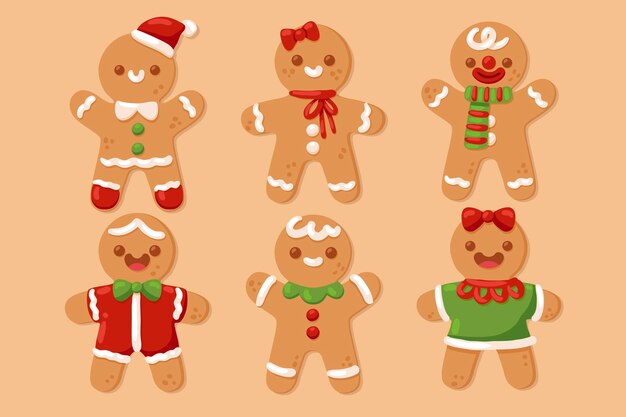 Hand drawn gingerbread man cookie collection