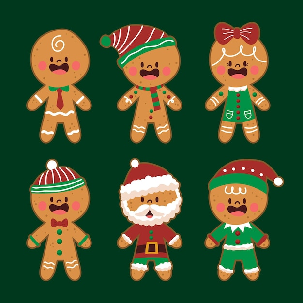 Hand drawn gingerbread man cookie collection