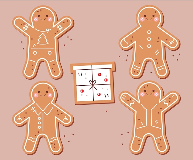 Free vector hand drawn gingerbread man cookie collection