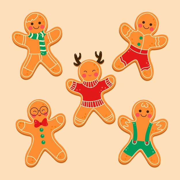 Free vector hand drawn gingerbread man cookie collection