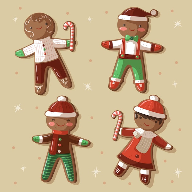 Free vector hand drawn gingerbread man cookie collection