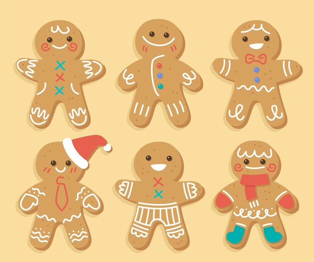 Hand drawn gingerbread man cookie collection