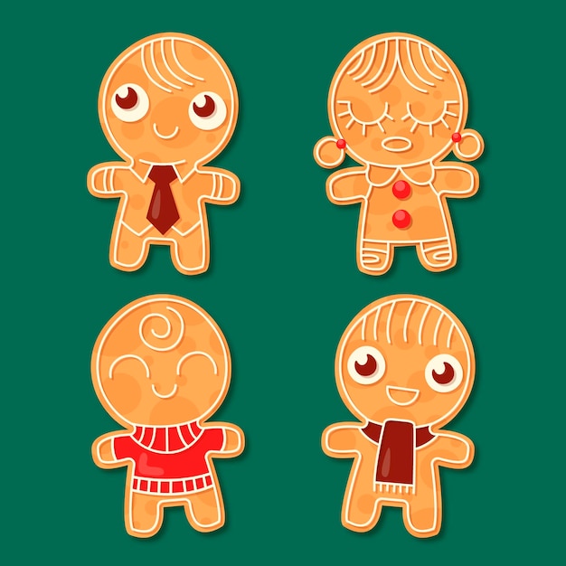 Hand drawn gingerbread man cookie collection