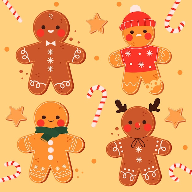 Free vector hand drawn gingerbread man cookie collection