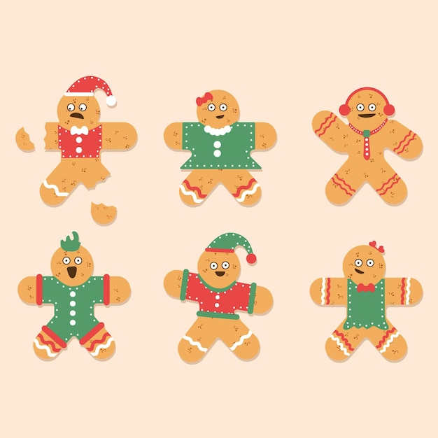 Hand drawn gingerbread man cookie collection