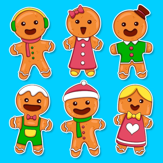 Free vector hand drawn gingerbread man cookie collection