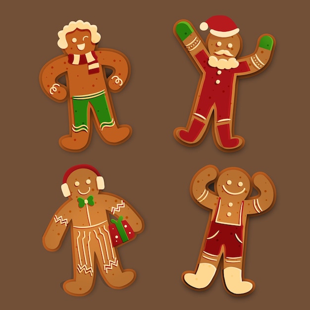 Free vector hand drawn gingerbread man cookie collection
