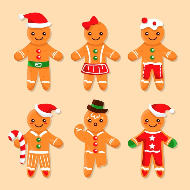 Hand drawn gingerbread man cookie illustration collection