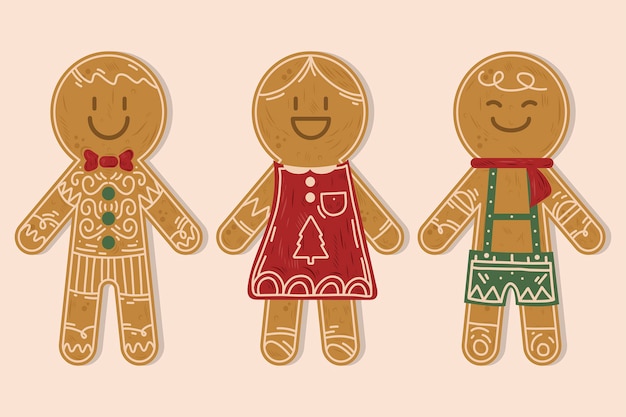 Free vector hand drawn gingerbread man cookies collection