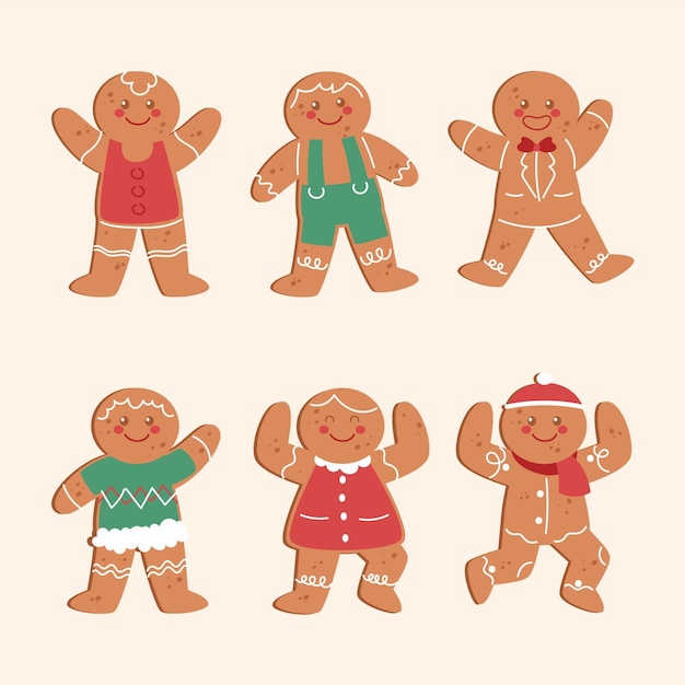 Hand drawn gingerbread man cookies collection