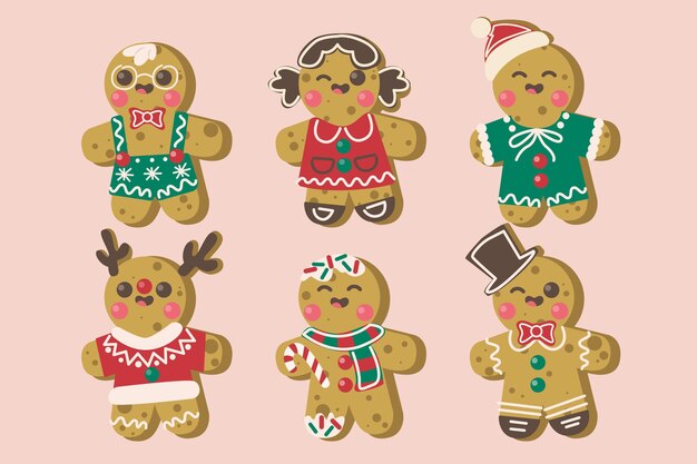 Hand drawn gingerbread man cookies collection