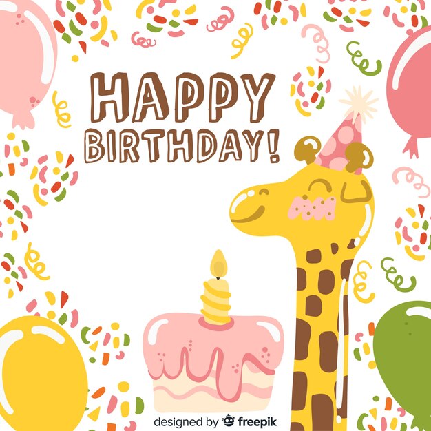 Hand drawn giraffe birthday background