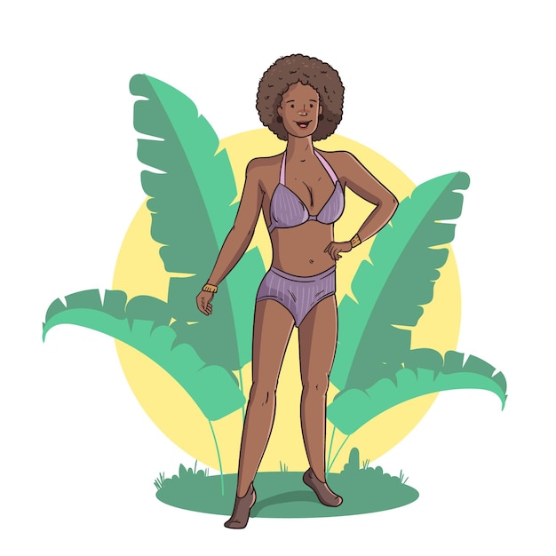 Hand drawn girl in bikini illustration