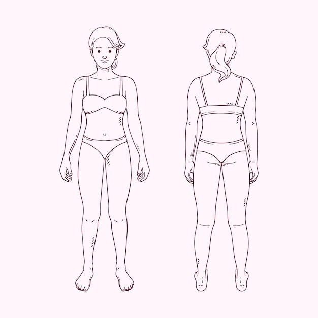 Бесплатное векторное изображение Ручной обращается контур тела девушки