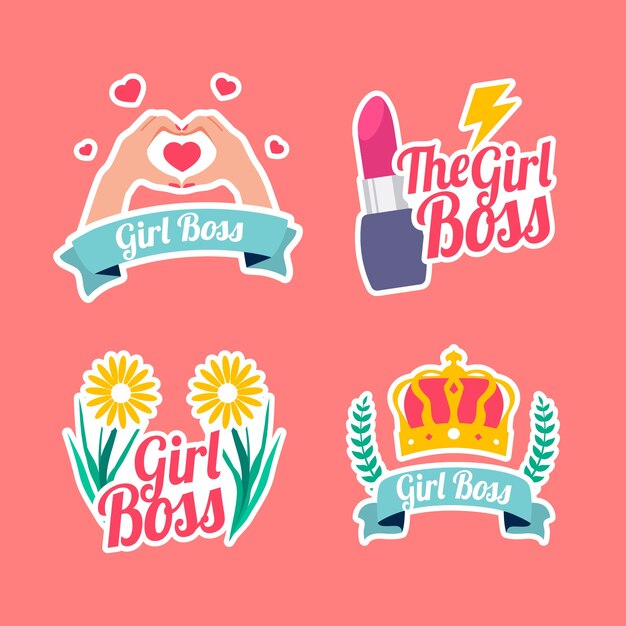 Hand drawn girl boss sticker set