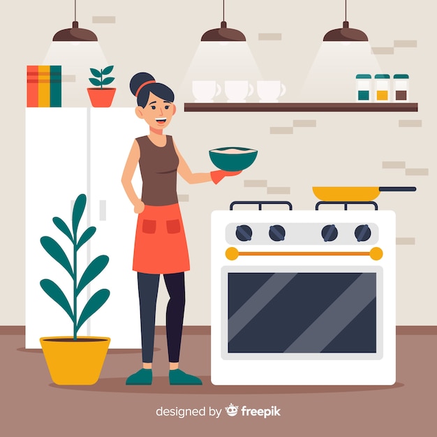 Free vector hand drawn girl cooking background