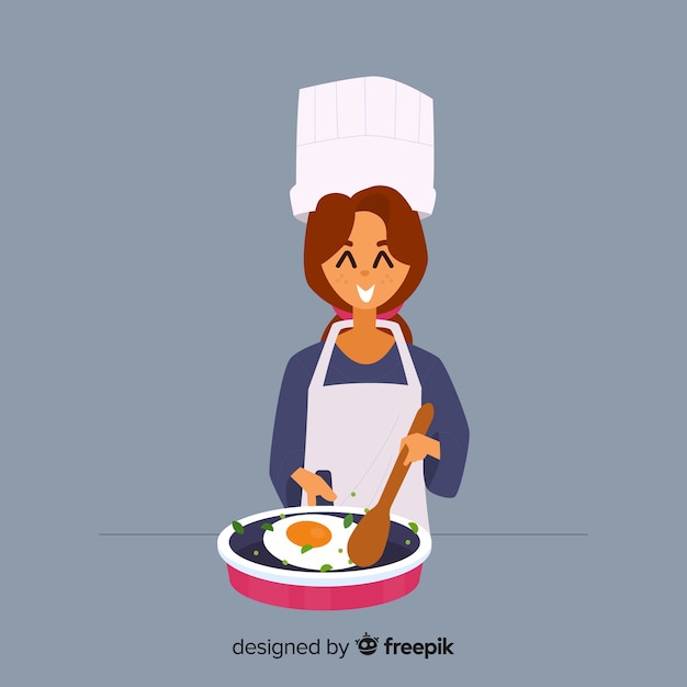 Free vector hand drawn girl cooking background