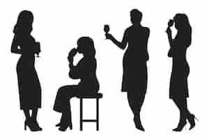 Vettore gratuito ragazza disegnata a mano che beve la siluetta del vino