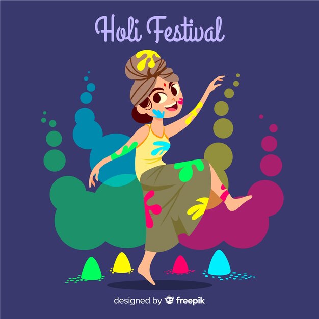 Hand drawn girl holi festival background