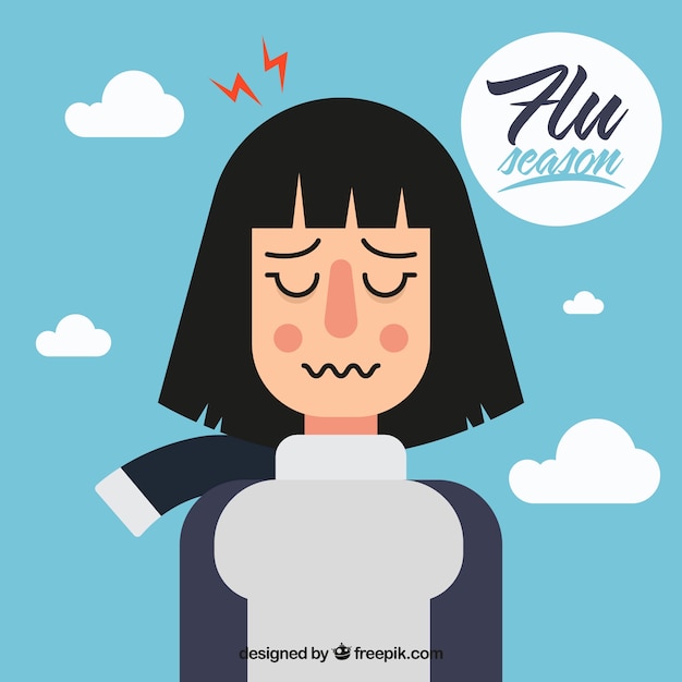 Hand drawn girl with flu symptoms 