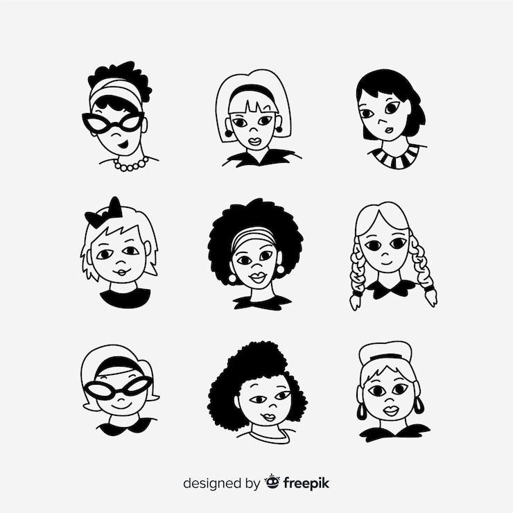 Free Vector hand drawn girls avatar pack
