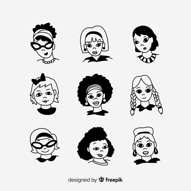 Hand drawn girls avatar pack