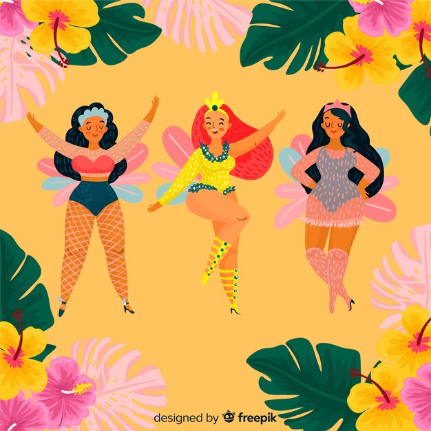 Hand drawn girls brazilian carnival background