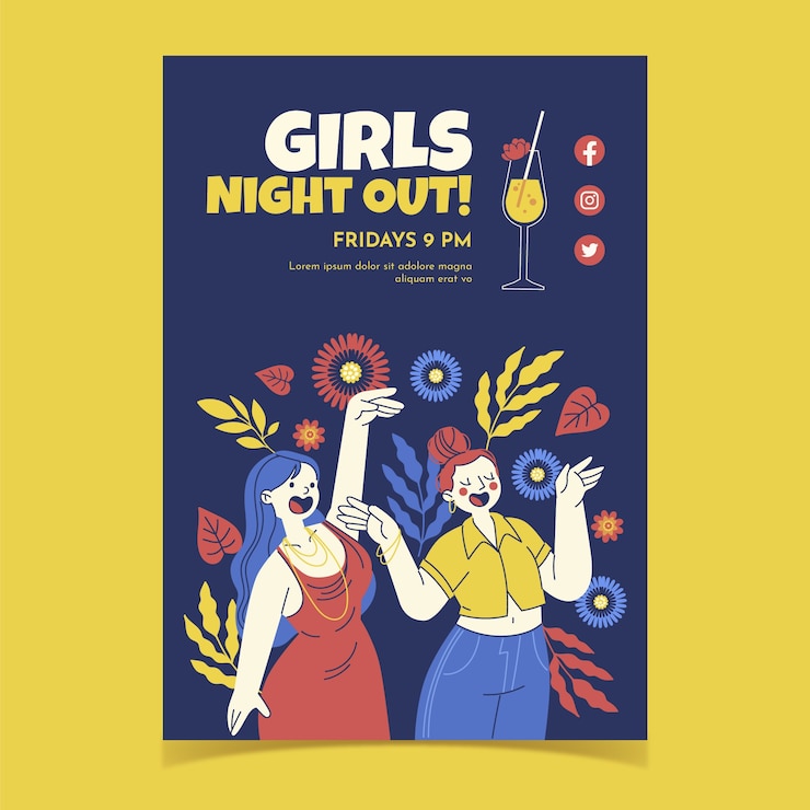 Free Vector hand drawn girls night flyer design
