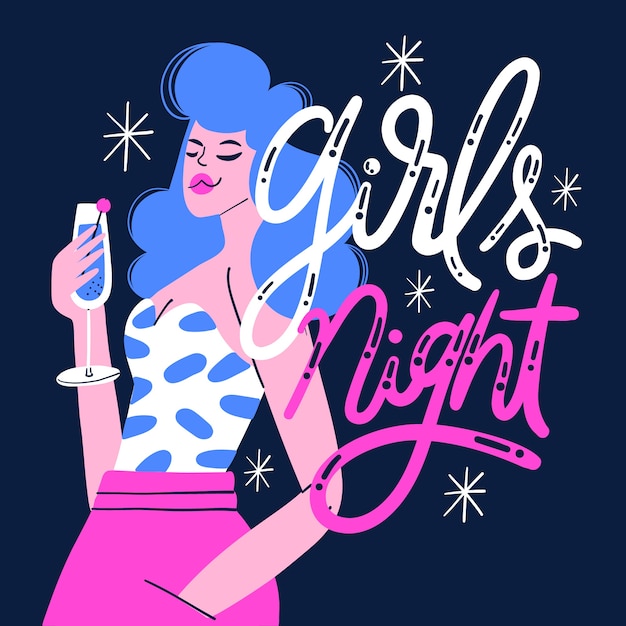 Hand drawn girls night lettering