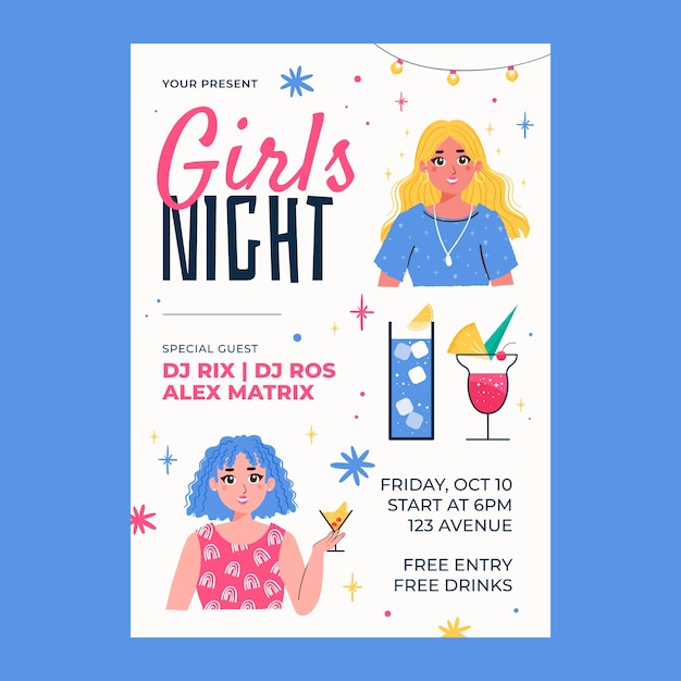 Hand drawn girls night party flyer