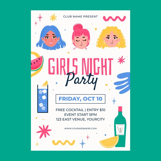 Free vector hand drawn girls night party poster template