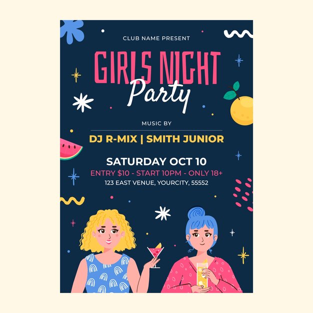 Hand drawn girls night party poster