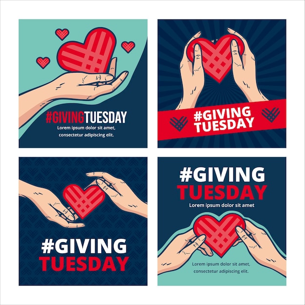 Hand drawn giving tuesday instagram posts collection