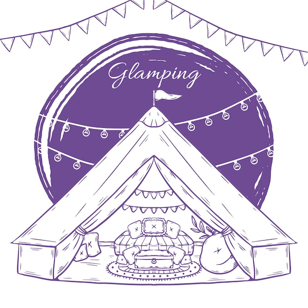 Vettore gratuito illustrazione glamping disegnata a mano