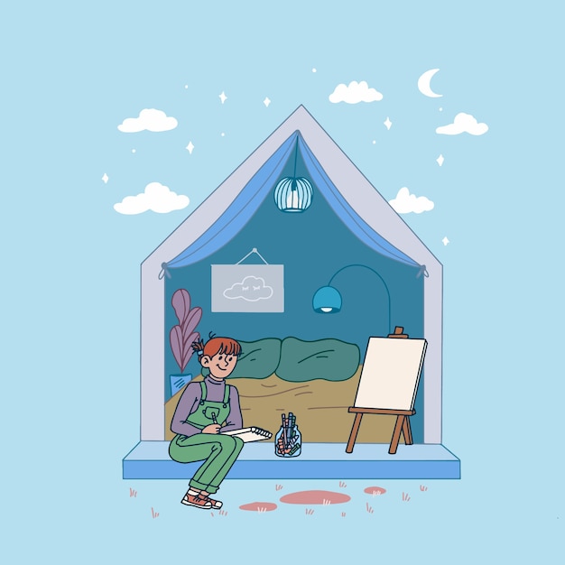 Hand drawn glamping illustration