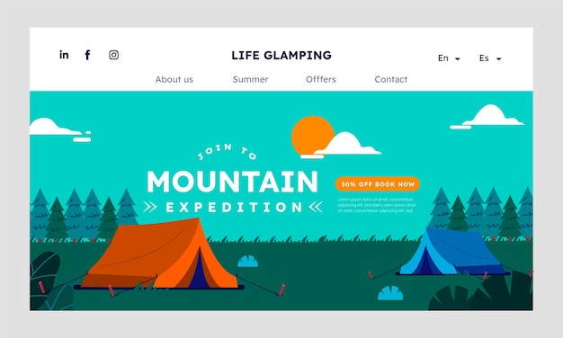 Free vector hand drawn glamping landing page template