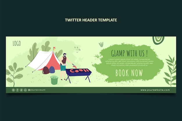 Vettore gratuito intestazione twitter glamping disegnata a mano