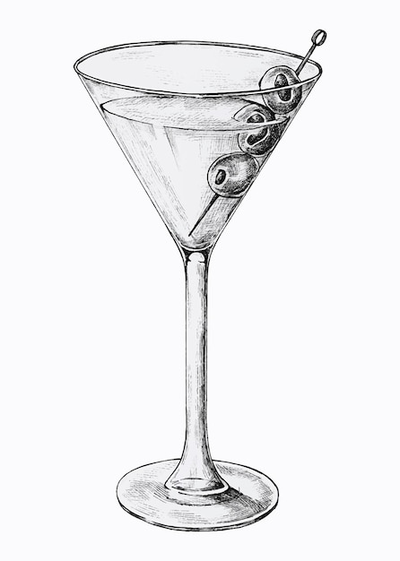 Hand drawn glass of martini cocktail