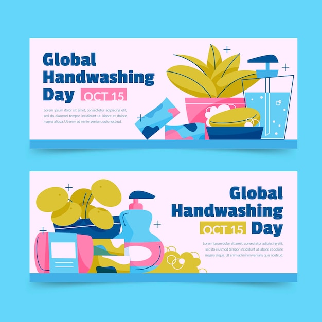 Hand drawn global handwashing day banners set