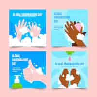 Free vector hand drawn global handwashing day instagram posts collection