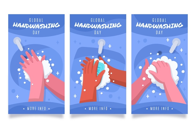 Hand drawn global handwashing day instagram stories collection