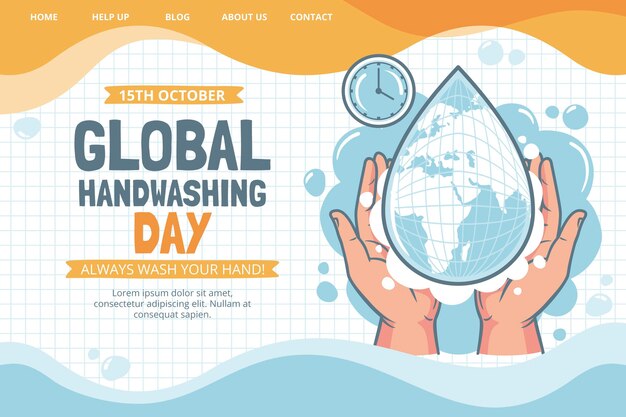 Hand drawn global handwashing day landing page template